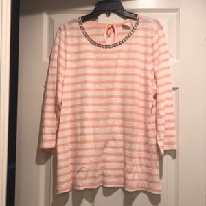 Chico’s Stripped Peach Color Tee. NWOT